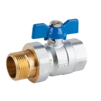 Ball valve with 2 pieces connector, with butterfly handle 